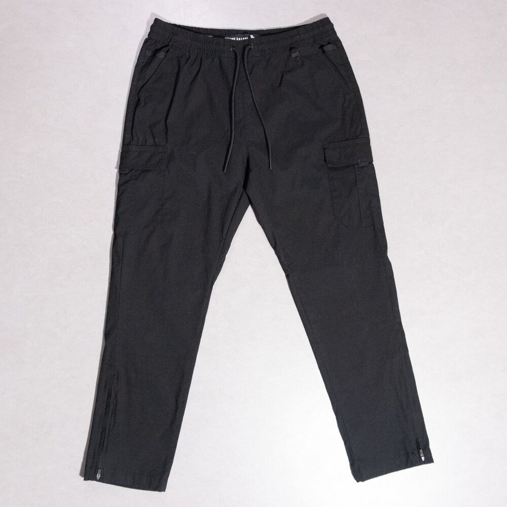 Stone Falcon Slim Nylon Performance Stretch Black Drawstring Cargo Pants Men's M
